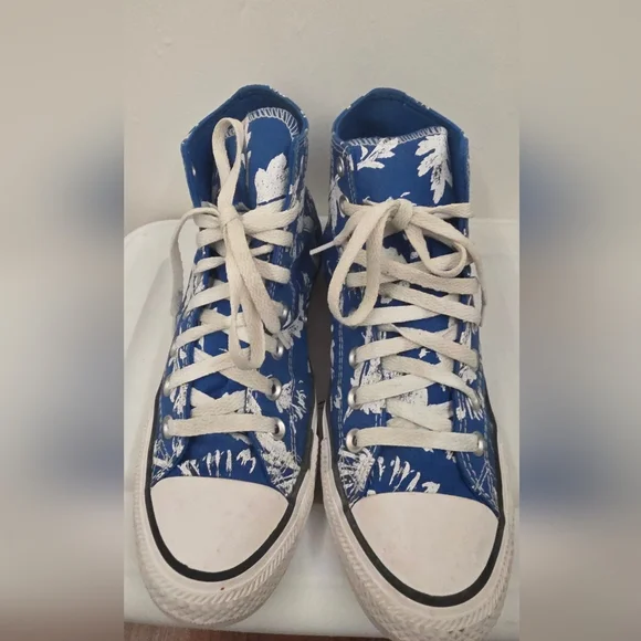 Converse Blue and White Floral High-Top Sneakers - Picture 2 of 8